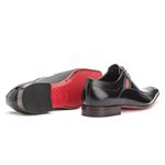 Sapato Social Derby de amarrar couro legítimo cor preto sola em couro cor vermelha