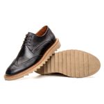 Sapato Derby Brogue masculino tratorado couro legítimo cor preto tipo exportação