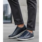 Sapatênis masculino calce fácil couro legítimo por dentro e por fora cor azul marinho