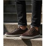 Sapatênis masculino calce fácil couro legítimo por dentro e por fora cor café