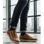 Sapatênis masculino calce fácil couro legítimo por dentro e por fora cor whisky