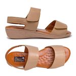 Sandália ortopédica alto conforto couro legítimo cor nude amplo ajuste com velcro