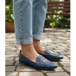 Sapatilha Mocassim feminina couro legítimo perfurada cor azul