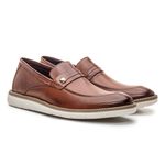 Mocassim masculino super confortável couro legítimo cor castanho solado claro