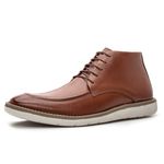 Bota masculina de amarrar super confortável couro legítimo cor castanho solado claro