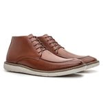 Bota masculina de amarrar super confortável couro legítimo cor castanho solado claro