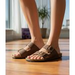 Sandália birken rasteira anatômica couro legítimo cor café envelhecido