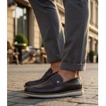 Mocassim masculino super confortável couro legítimo cor marrom solado claro