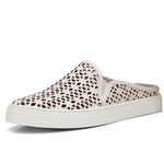 Mule Babuche feminino todo perfurado a laser couro legítimo cor off white