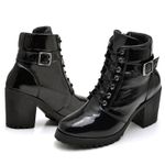 Coturno Feminino saltos altos couro legítimo verniz cor preto