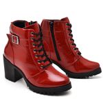 Coturno Feminino saltos altos couro legítimo verniz cor vermelho
