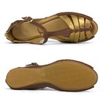 Sandália rasteira feminina em couro legítimo cor chocolate detalhe bronze alto conforto