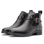Bota Feminina em couro legítimo cor preta com fivela lateral