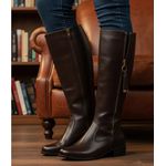 Bota feminina montaria salto baixo cano longo couro legítimo cor café