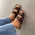 Sandália Papete Couro Camurça Marrom