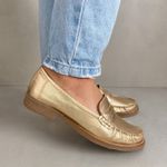 Mocassim Paula Couro Dourado