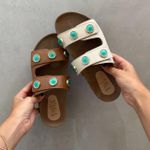 Sandália Papete Iara Off White e Azul