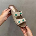 Sandália Papete Iara Off White e Azul