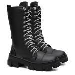 Bota Coturno Feminino Tratorada Cano Longo Cadarço Brilho Strass