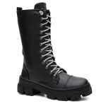 Bota Coturno Feminino Tratorada Cano Longo Cadarço Brilho Strass