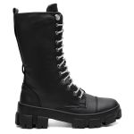 Bota Coturno Feminino Tratorada Cano Longo Cadarço Brilho Strass