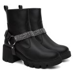 Bota Feminina Cano Médio Preta Fivelas Biker
