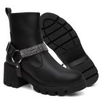 Bota Feminina Cano Médio Preta Fivelas Biker