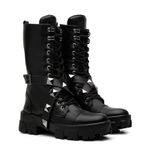 Bota Coturno Feminino Cano Longo Tiras Removíveis Spikes