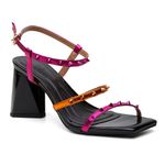 Sandália Feminina Preta Rosa Laranja Spike Metalizada