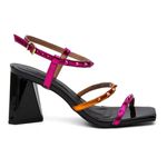 Sandália Feminina Preta Rosa Laranja Spike Metalizada
