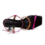 Sandália Feminina Preta Rosa Laranja Spike Metalizada