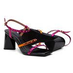 Sandália Feminina Preta Rosa Laranja Spike Metalizada