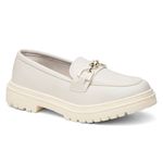  Mocassim Feminino Sola Baixa Bege Bridão Dourado