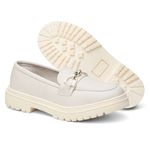  Mocassim Feminino Sola Baixa Bege Bridão Dourado