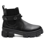Bota Chelsea Feminina Cano Curto Conforto Tratorada Preta Pedraria