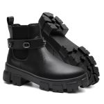 Bota Chelsea Feminina Cano Curto Conforto Tratorada Preta Pedraria