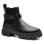 Bota Chelsea Feminina Cano Curto Conforto Tratorada Preta Pedraria