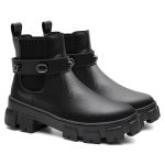 Bota Chelsea Feminina Cano Curto Conforto Tratorada Preta Pedraria