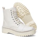 Bota Coturno Feminino Sola Reta Bege Brilho