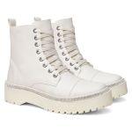 Bota Coturno Feminino Sola Reta Bege Brilho