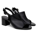 Sandália Salto Bloco Preta Ankle Boot Verniz