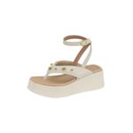 Sandália Feminina Flatform Bege Clarinha Tachas Dourada