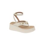 Sandália Feminina Flatform Bege Clarinha Tachas Dourada