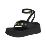 Sandália Feminina Flatform Beira Rio Preta Tachas Dourada