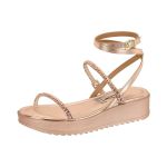 Sandália Feminina Flatform Rose Gold Tiras Papete Strass 