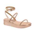 Sandália Feminina Flatform Rose Gold Tiras Papete Strass 