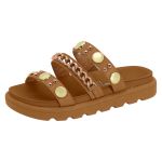 Sandália Feminina Flatform Caramelo Corrente Vizzano Estilosa