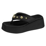Sandália Preta Flatform Chinela Conforto Beira Rio Tachas