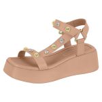 Sandália Feminina Flatform Nude Tachas Dourada Beira Rio
