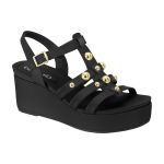 Sandália Feminina Beira Rio Anabela Flatform Preta Tachas Dourada